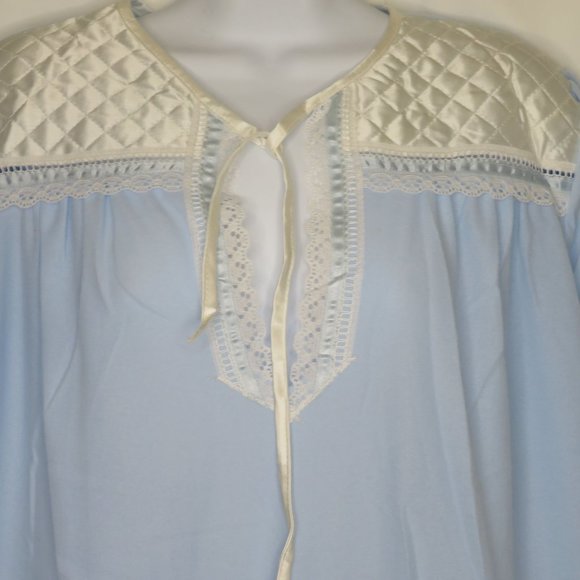 Vintage 70s Vandemere Full Length Nightgown M Quilted Lace Long Sleeve Modest - Picture 5 of 12